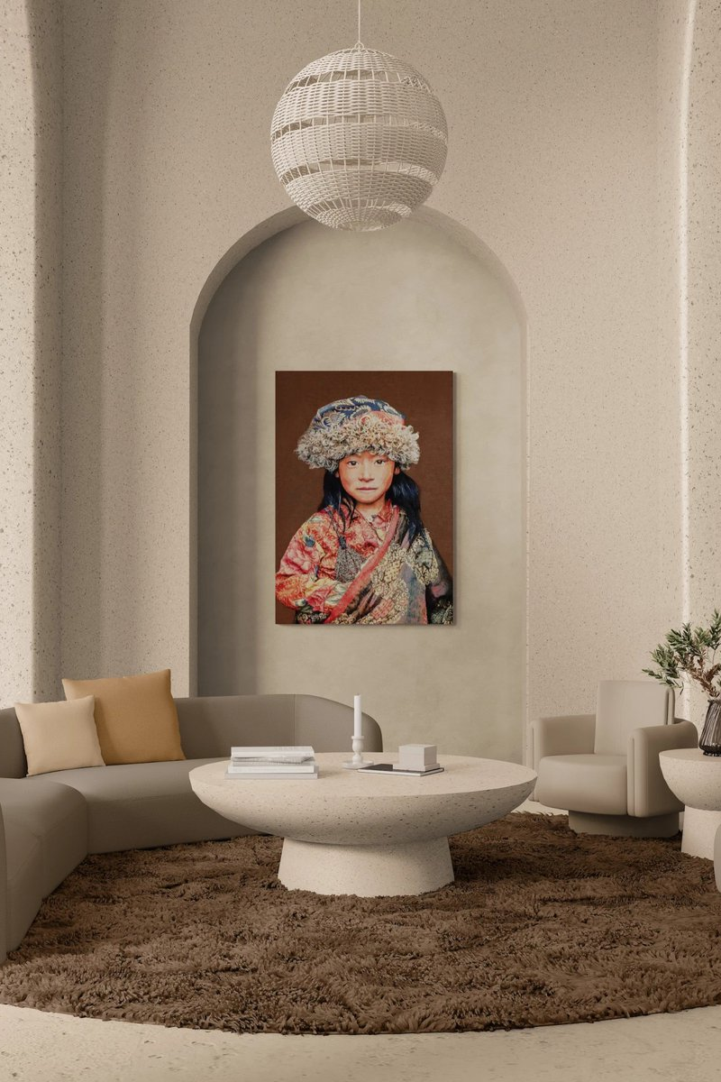 Tapisserie tissée Gobelin 120/180 Enfant Tibétain Taupe WH2026 Tendue
