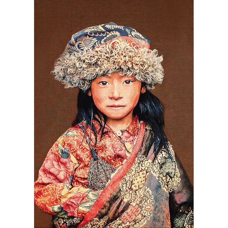 Tapisserie tissée Gobelin 120/180 Enfant Tibétain Taupe WH2026 Tendue