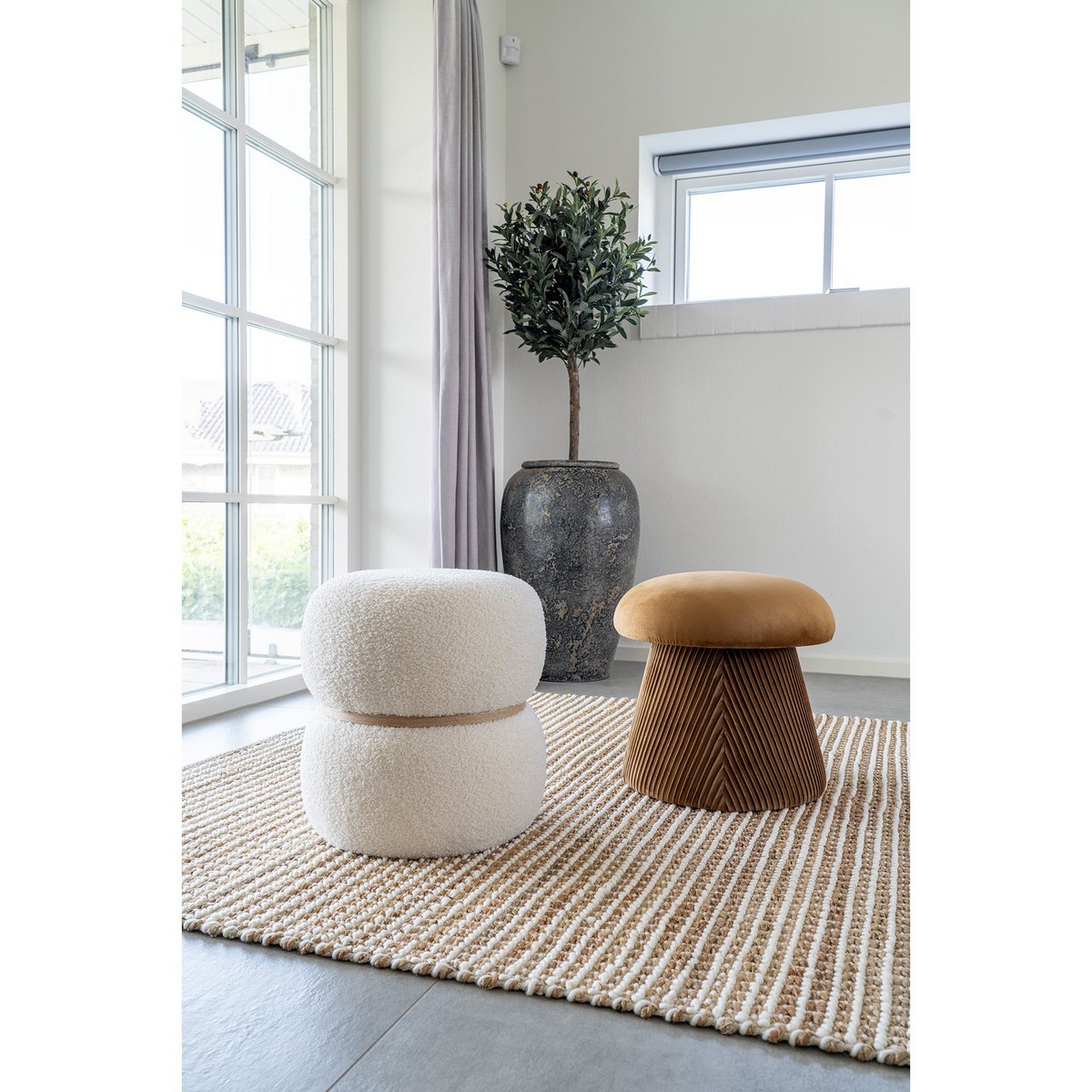 Pouf Hampton - Ocre, MDF/Carton/Textile, Ø39x42 cm