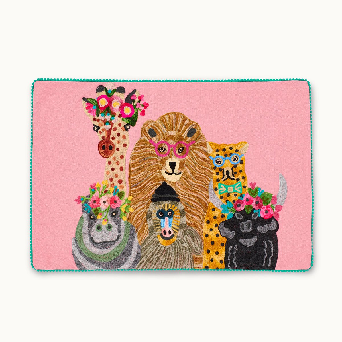 Housse de coussin animaux sauvages rose