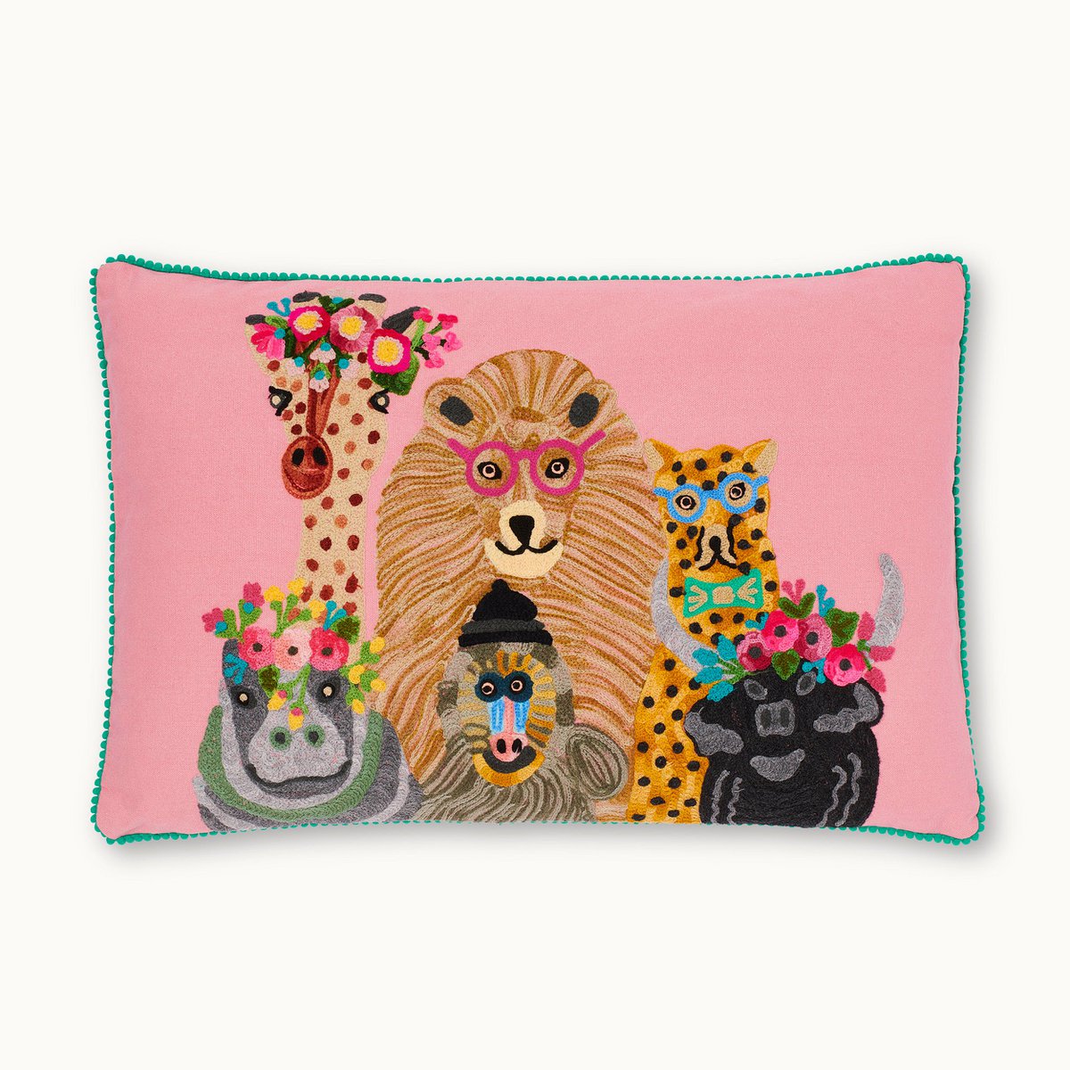 Housse de coussin animaux sauvages rose