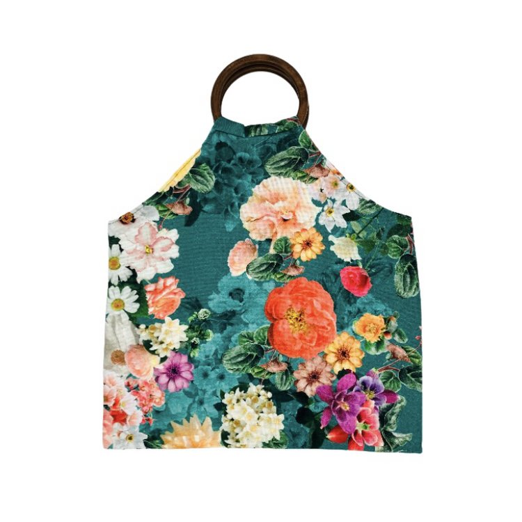 Sac Luna-Leena fleur vert - coton - fait main au Népal