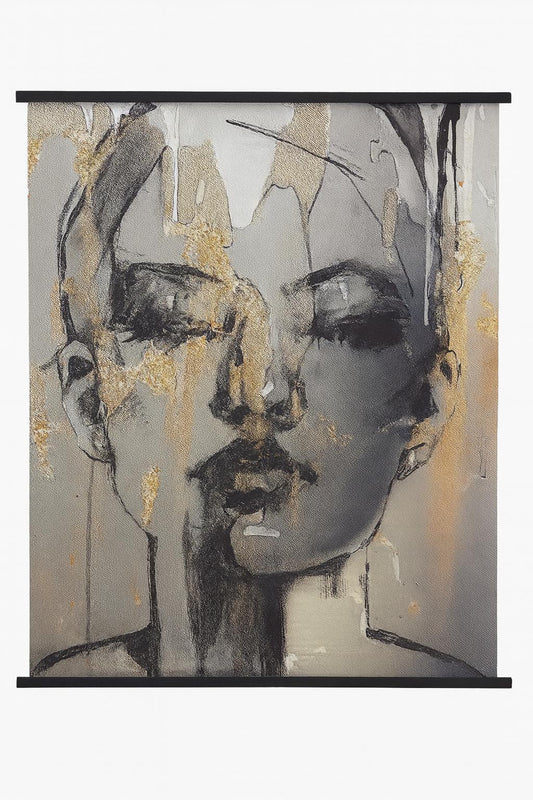 Toile murale en tissu – Portrait abstrait contemporain (135×170 cm)